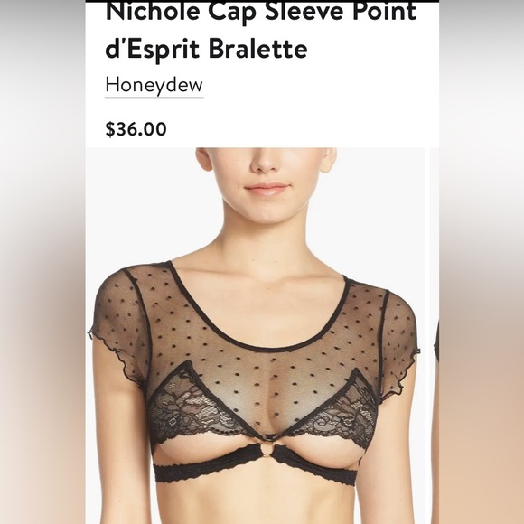 NWT Honeydew Intimates Nichole bralette, sz L,black w/cap sleeves. Nordstrom $36 - Picture 1 of 16